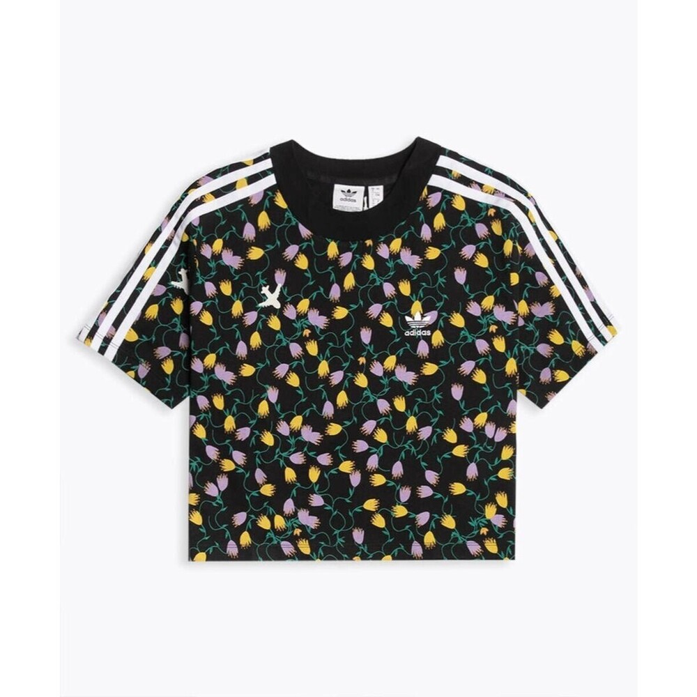 Adidas Women's Black Multicolor Floral Crop Top
